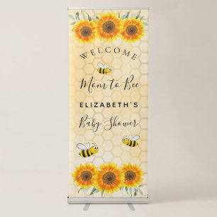 Baby Shower mum bee sunflowers yellow honeycomb Retractable Banner