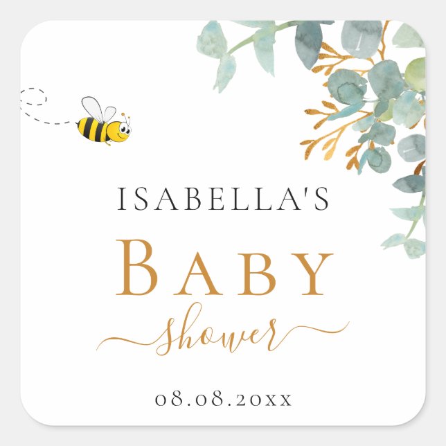 Baby Shower mum to bee eucaluptus script script Square Sticker (Front)