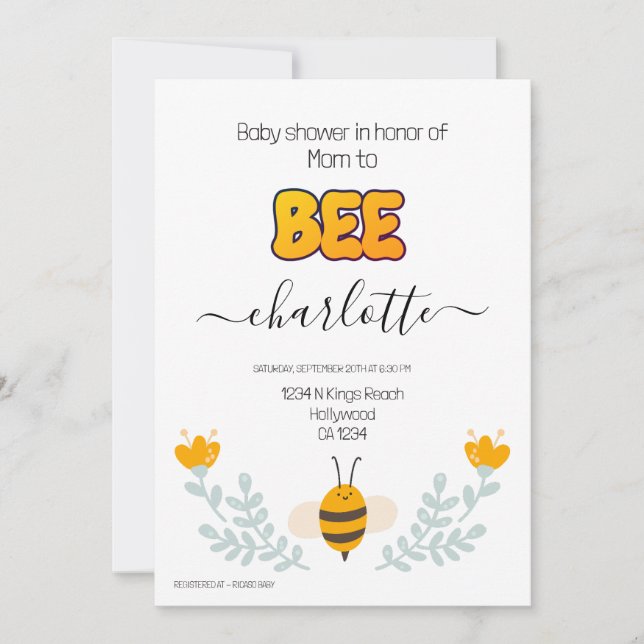 Baby Shower Mum to Bee Invitation (Front)