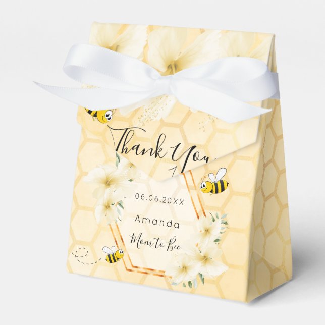 Baby shower mum to bee yellow floral thank you favour box (Front Side)