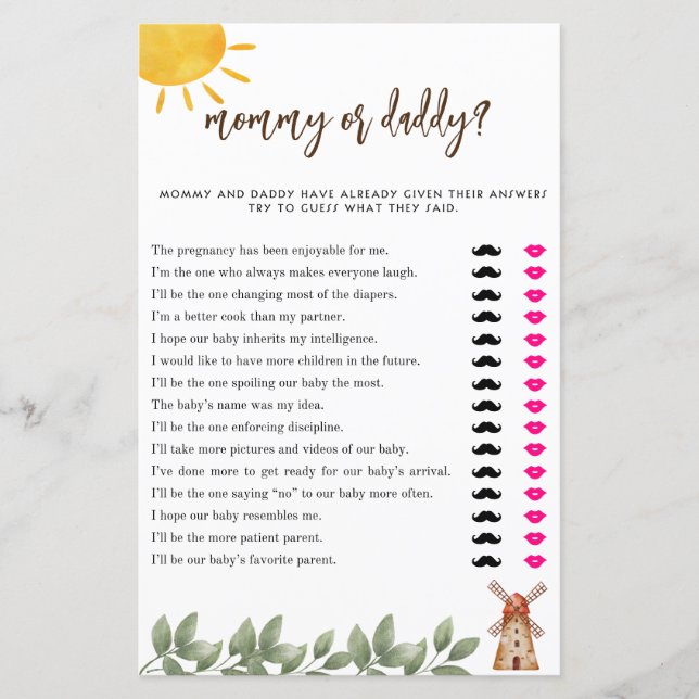 Baby Shower mummy or daddy game farm theme (Front)