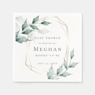 Baby Shower Napkins Greyed Jade Green Botanical
