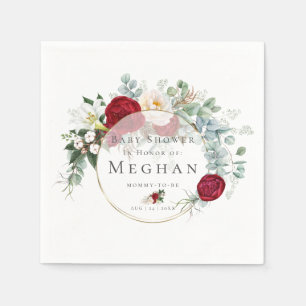 Baby Shower Napkins Vibrant Red Peony Bouquet