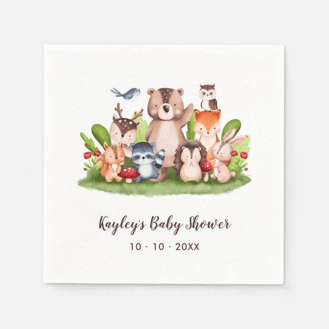 Baby Shower Napkins Woodland Animals Forest Boho (Front)
