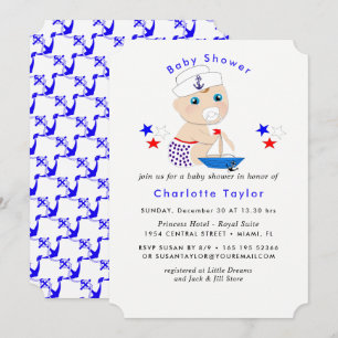 Baby Shower Nautical Boys Cute Sailor Blue Invitation