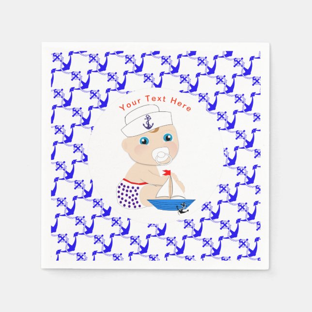 Baby Shower Nautical Boys Cute Sailor Blue Napkin (Front)