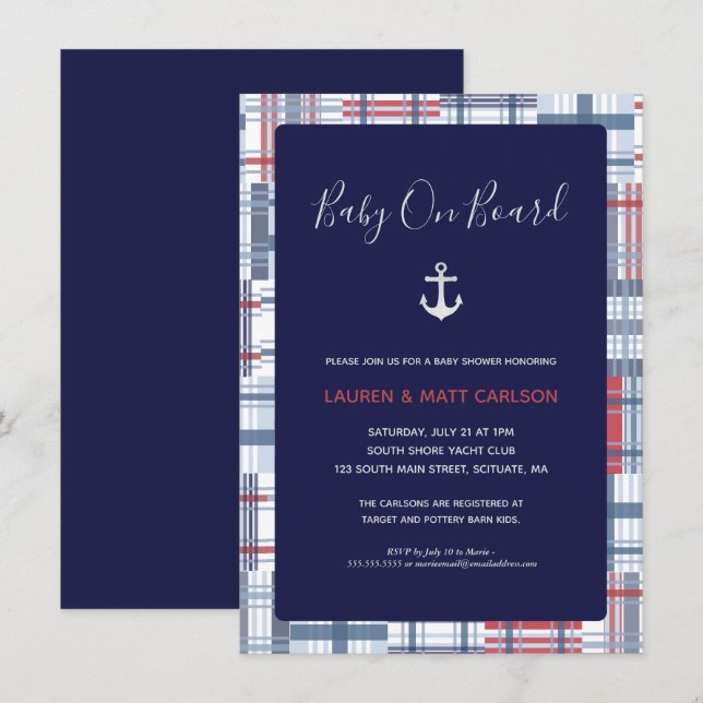 Baby Shower - Nautical, Preppy, Navy Invitation (Front/Back)