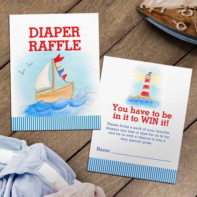 Baby shower nautical red blue diaper raffle enclosure card (Creator Uploaded)