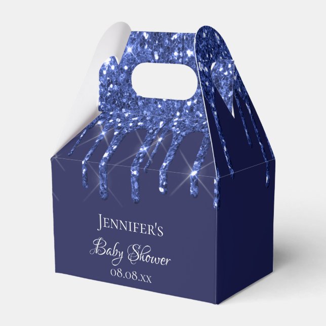 Baby Shower navy blue glitter drips thank you Favour Box (Front Side)