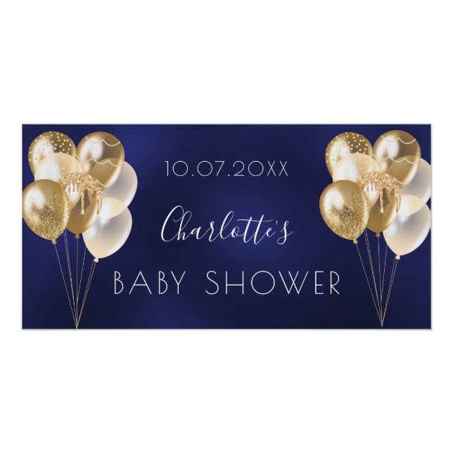 Baby Shower navy blue gold balloons boy Poster (Front)