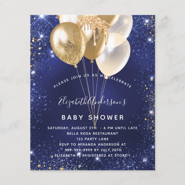 Baby Shower navy blue gold balloons budget Flyer (Front)