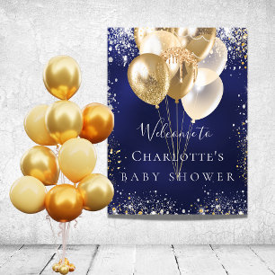 Baby Shower navy blue gold balloons welcome Poster