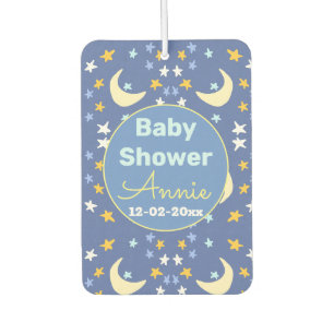 Baby shower navy blue star moon add name year date car air freshener