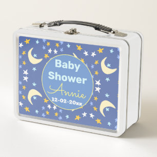Baby shower navy blue star moon add name year date metal lunch box