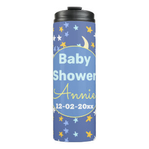 Baby shower navy blue star moon add name year date thermal tumbler