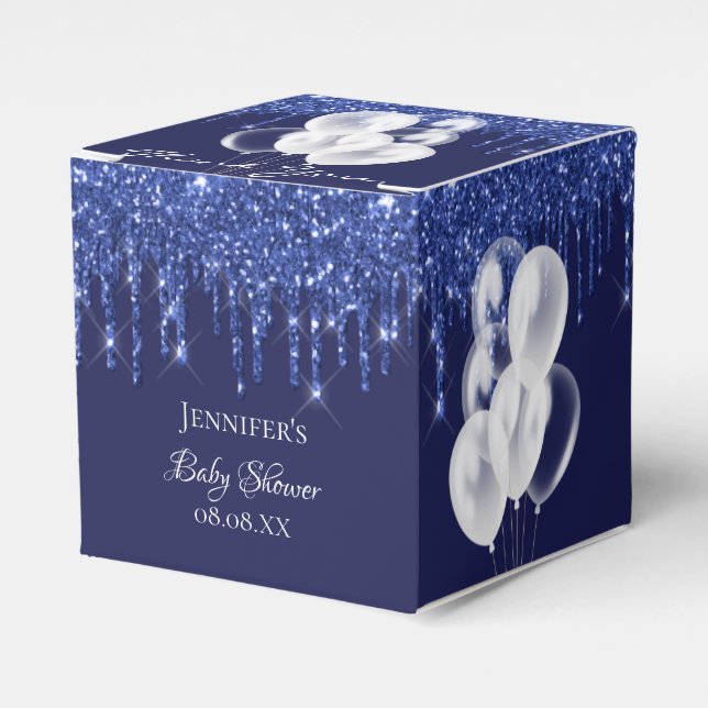 Baby Shower navy blue white balloons thank you Favour Box (Front Side)