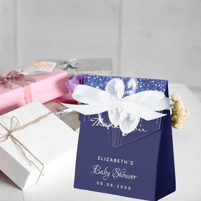 Baby Shower navy blue white balloons thank you Favour Box (Creator Uploaded)