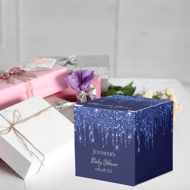 Baby Shower navy blue white glitter thank you Favour Box (Creator Uploaded)