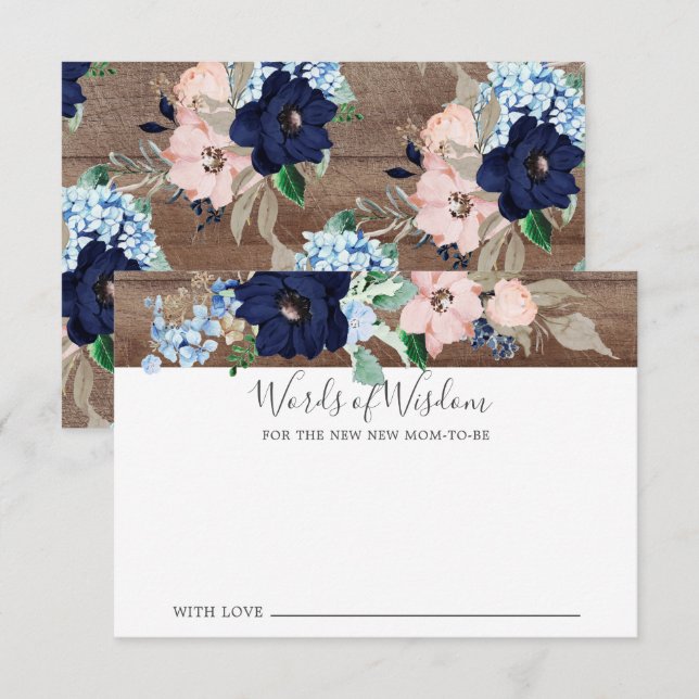 Baby Shower Navy & Blush Words of Wisdom Card (Front/Back)