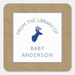 Baby Shower Navy Buck BOOK, boy bookplate Square Sticker