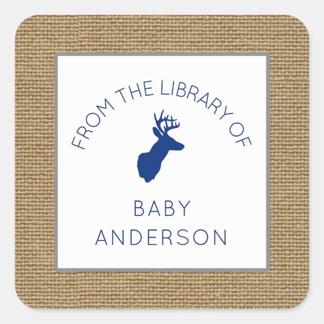 Baby Shower Navy Buck BOOK,  boy bookplate Square Sticker (Front)