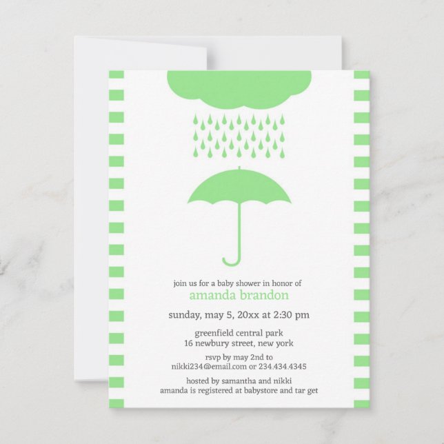 Baby Shower Neutral Green Umbrella Invitation (Front)
