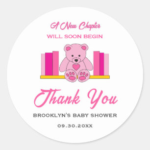 Baby Shower New Chapter Storybook Pink Teddy Bear Classic Round Sticker