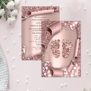 Baby Shower New Girl Boy Feet Glam Rose Blush3D Invitation