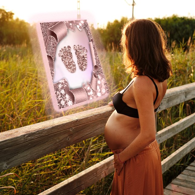 Baby Shower New Girl Boy Feet Glam Rose Pastel 3D Invitation (Baby Shower New Girl Boy Feet Glam Rose Pastel 3D Invitation)