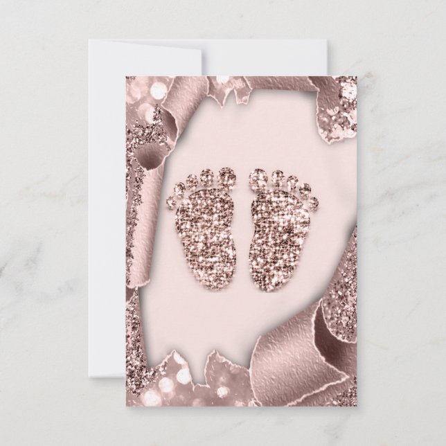 Baby Shower New Girl Boy Feet  Glam Rose Pink 3D Invitation (Back)