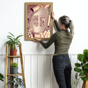 Baby Shower New Girl Boy Feet Glamour Rose Gold 3D Invitation