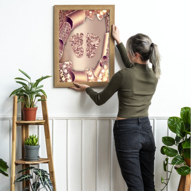 Baby Shower New Girl Boy Feet Glamour Rose Gold 3D Invitation (Baby Shower New Girl Boy Feet Glamour Rose Gold 3D Invitation)