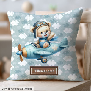 Baby Shower Nursery Decor Blue Teddy Bear Pillow