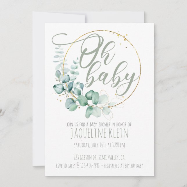 BABY SHOWER, OH BABY, EUCALYPTUS INVITE (Front)