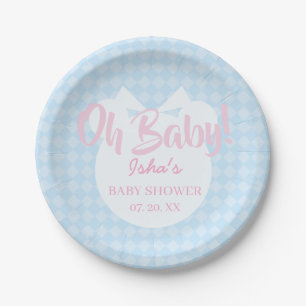 Baby Shower Oh Baby Light Blue Bear Paper Plate
