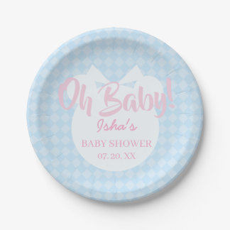 Baby Shower Oh Baby Light Blue Bear Paper Plate