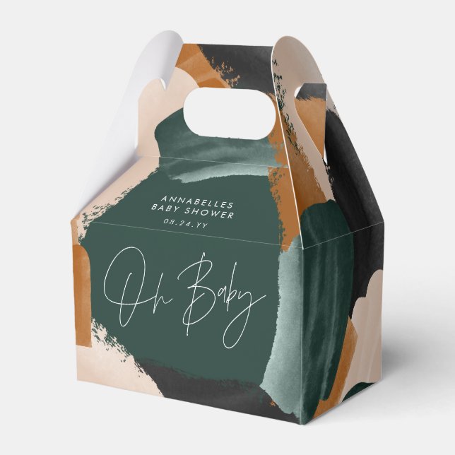 Baby shower Oh baby terracotta green abstract Favour Box (Front Side)