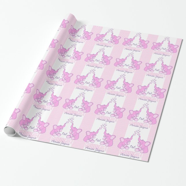 Baby Shower or birth granddaughter name pink wrap Wrapping Paper (Unrolled)