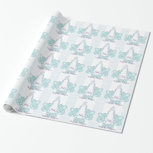 Baby Shower or birth grandson name aqua blue wrap Wrapping Paper