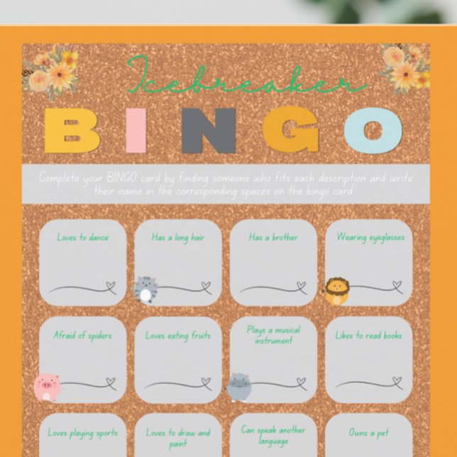   Baby shower orange icebreaker bingo games (bingo baby shower game)