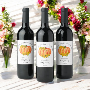 Baby Shower Orange Pumpkin Fall Floral   Wine Label