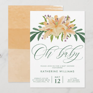 BABY SHOWER   Orange Watercolor Lily Invitation