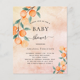 Baby shower oranges rose gold budget invitation flyer