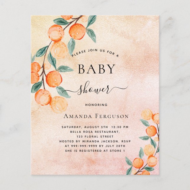 Baby shower oranges rose gold invitation (Front)