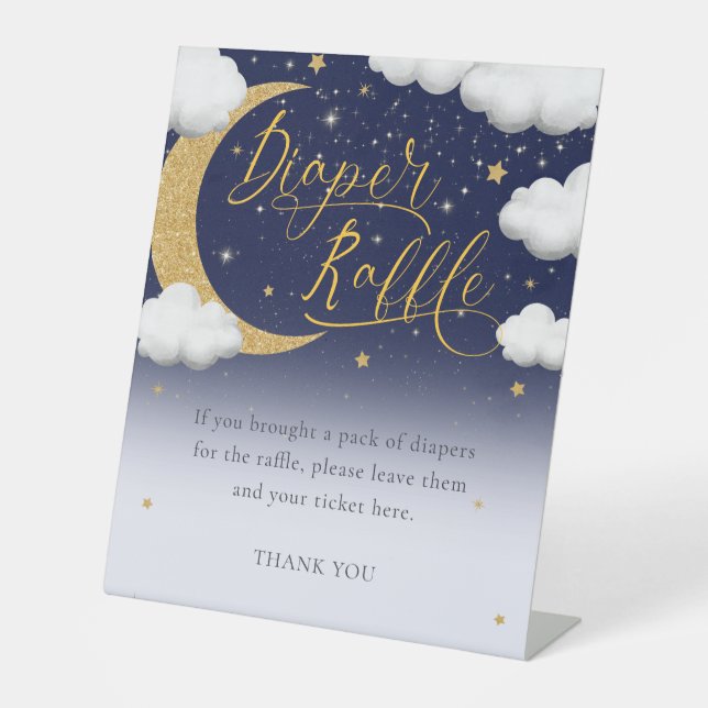 Baby Shower Over the Moon Diaper Raffle Pedestal Sign (Front)