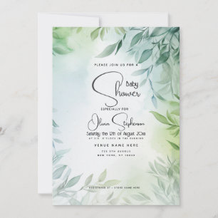 Baby Shower- Pale Teal and Green Foliage  Invitation