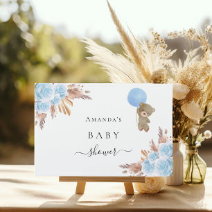 Baby Shower pampas grass blue teddy bear boy Guest Book