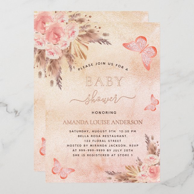 Baby shower pampas grass blush butterflies (Front/Back)