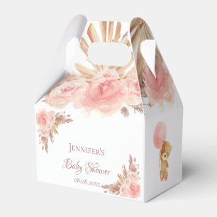 Baby shower pampas grass blush floral teddy bear favour box