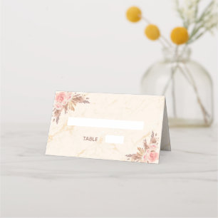 Baby shower pampas grass blush florals marble place card